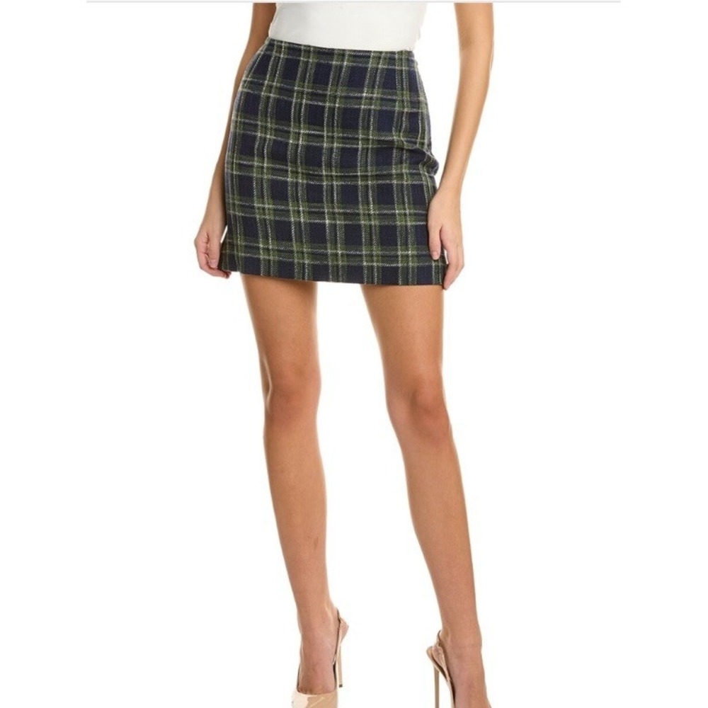 $239 Lafayette 148 Skirt Plaid Women Size 4 Wool Linen Blend Lined Pencil Mini